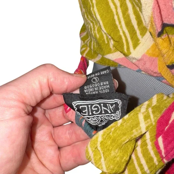 Angie Women's L Large Sun Dress Cinched Waist Back Tie Low Back Uneven Hemline - Picture 10 of 10